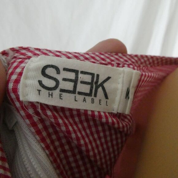 SEEK The Label Red White Checkered V Neck Crossover 1/2 Sleeve Romper Gingham Md - Picture 7 of 10